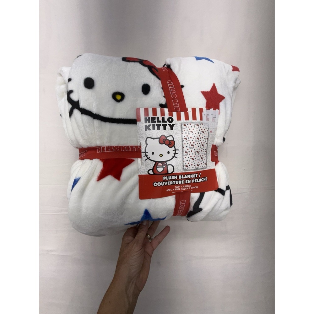 Hello Kitty Plush Blanket Twin Size 60" X90" Patriotic Red White Blue New Pkg